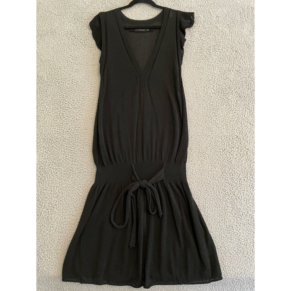 TWIN SET SIMONA BARBIERI Womens M Knit Black Dress Cap Sleeve Waist tie Italy